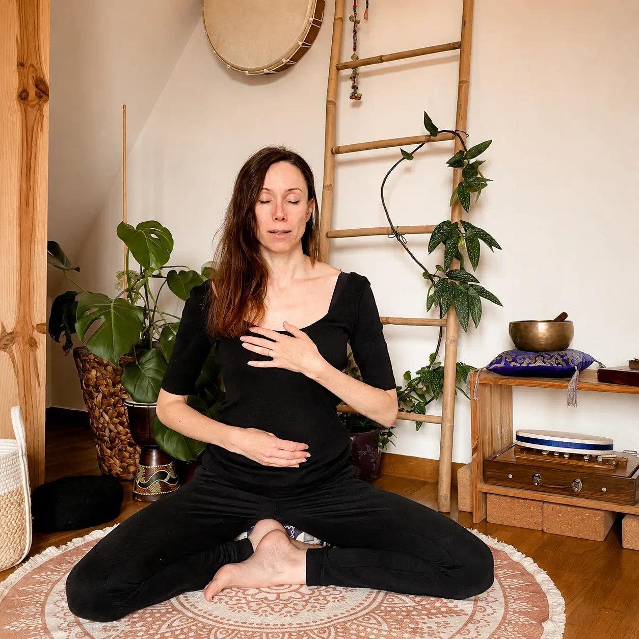 Nadine Bach pratiquant la respiration consciente connectée avec la méthode RRT